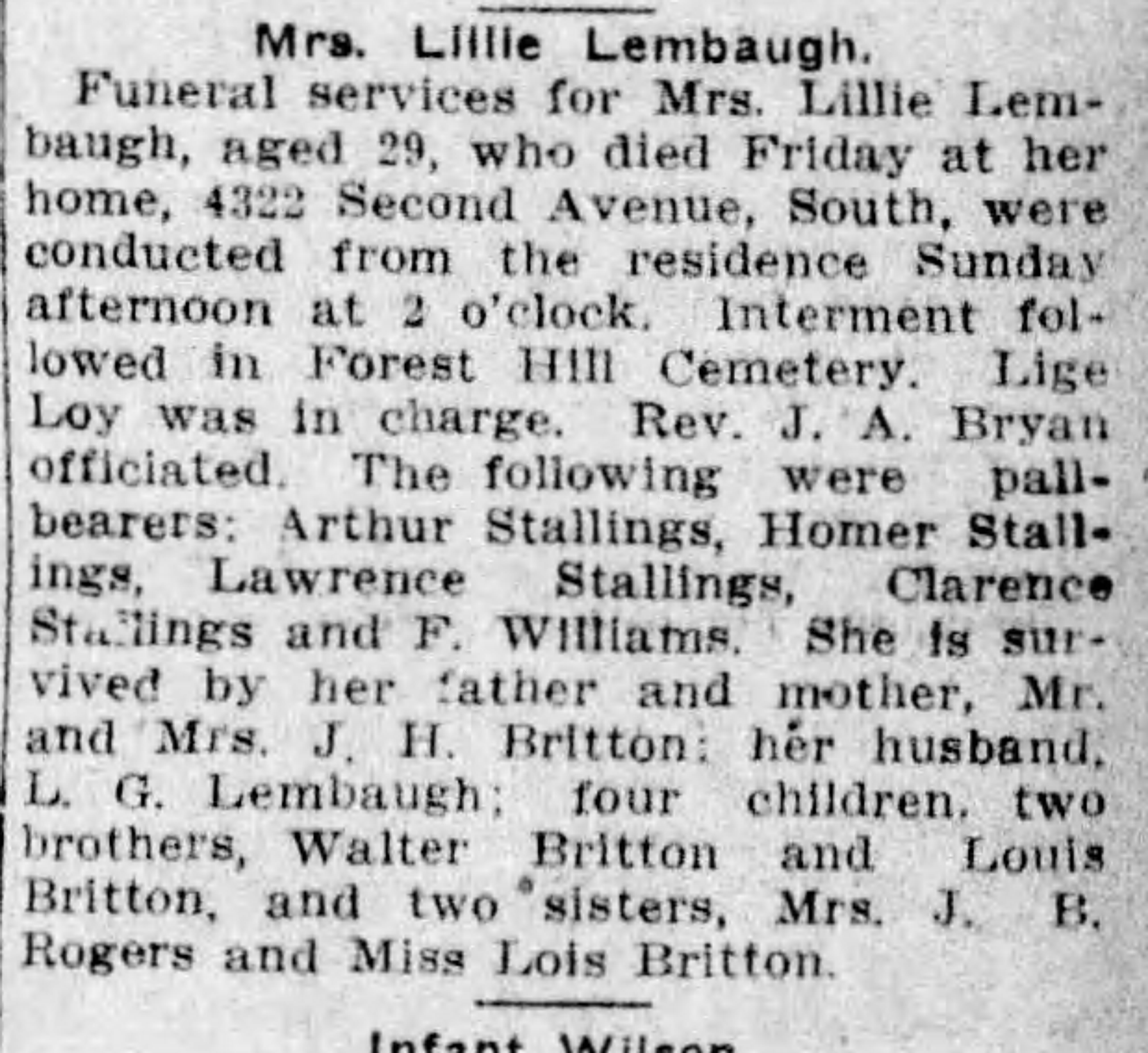 Lillie Lembaugh obituary